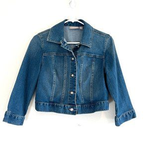 Chico's Denim Jean Jacket Cropped Crystal Embellished Blue Women's Size 0